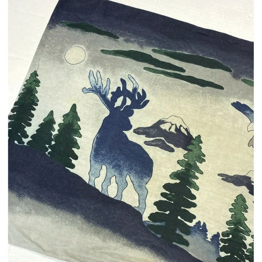 2 Vintage 1970s Lodge Log Cabin Pillowcases Flannel Deer Hunting Shams Retro